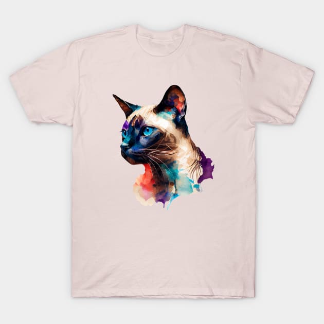 Siamese Cat Watercolor Funky Colors T-Shirt by KOTOdesign